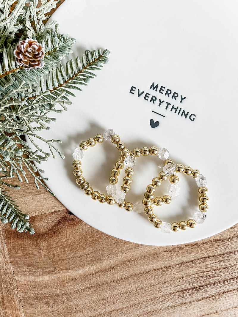 Herkimer Diamond & Gold Beaded Holiday Bracelet
