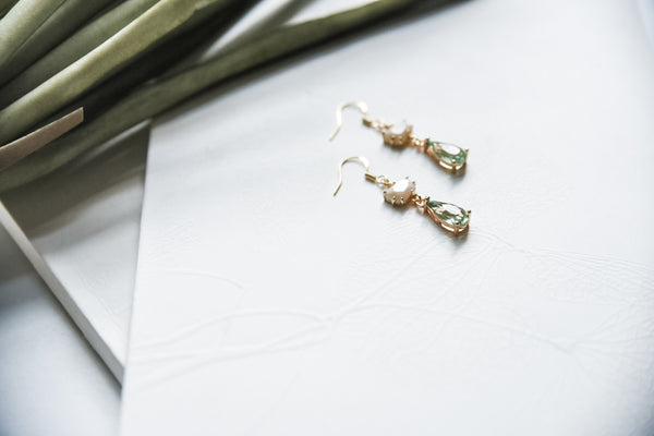 Fall Cream & Mint Crystal Earrings