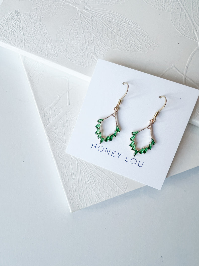 Luxe Emerald Baguette Crystal Earrings