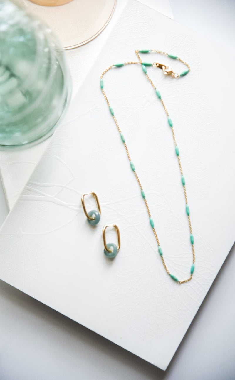 Teal Enamel & Gold Necklace