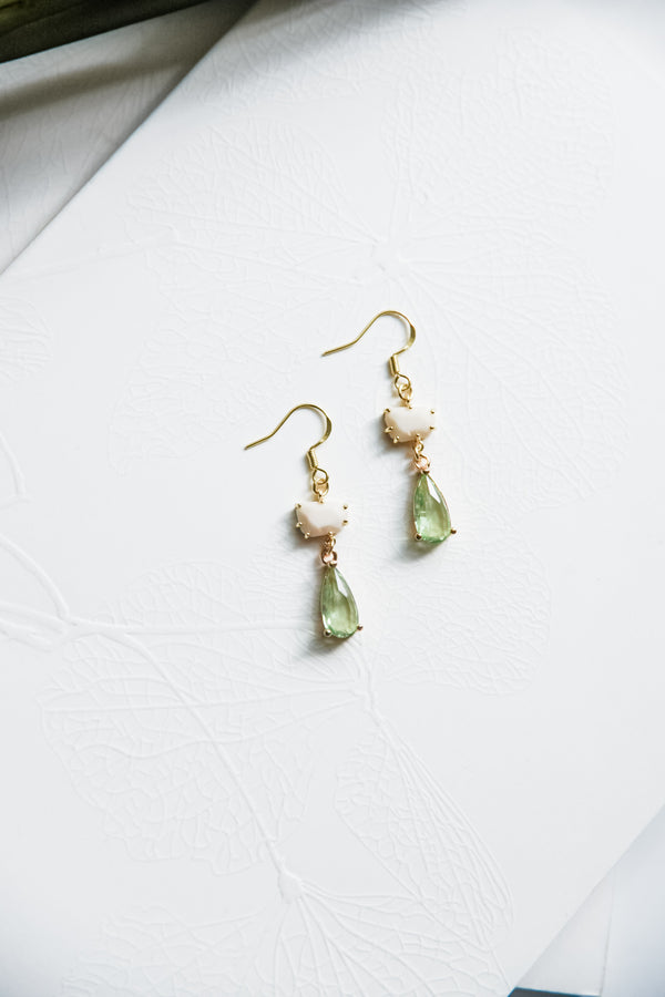 Fall Cream & Mint Crystal Earrings