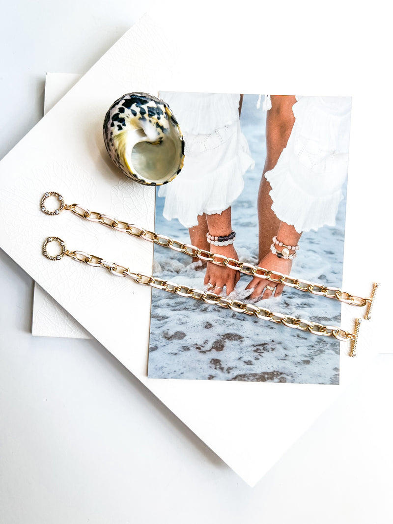 Seaside Paperclip Crystal Toggle Bracelet