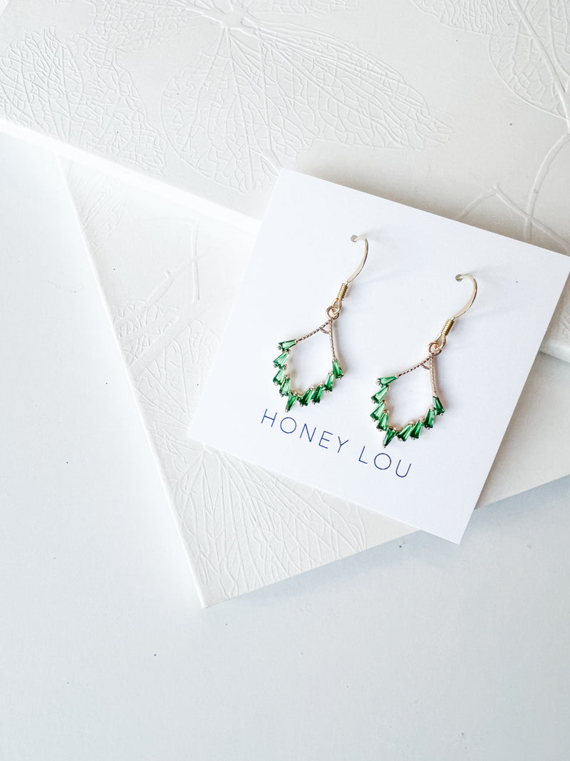 Luxe Emerald Baguette Crystal Earrings