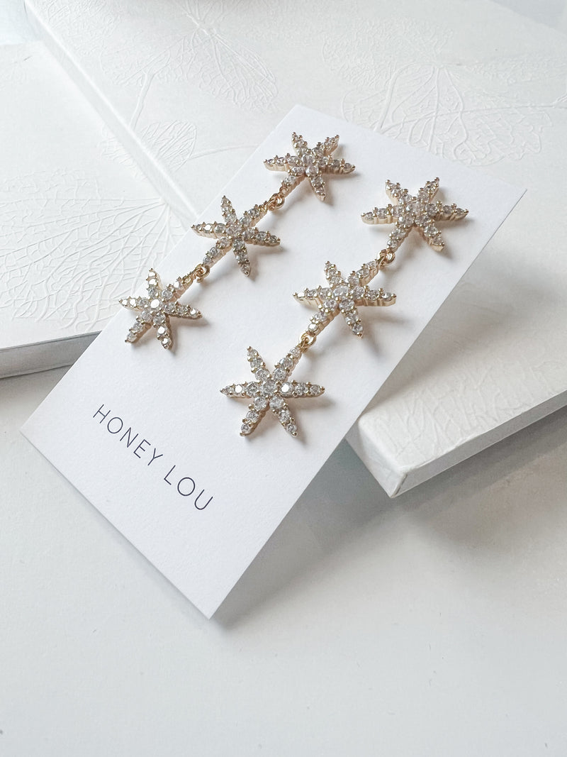 Luxe Triple Crystal Star Statement Earrings