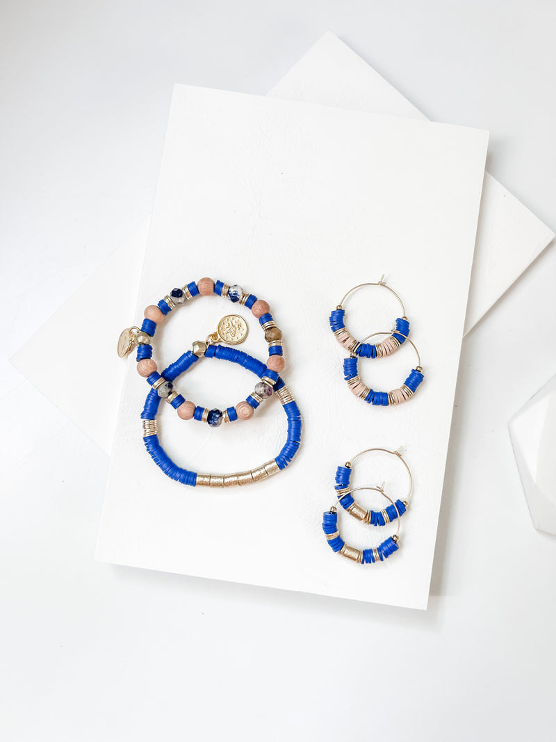Cobalt Heishi MIni Hoops & Bracelet