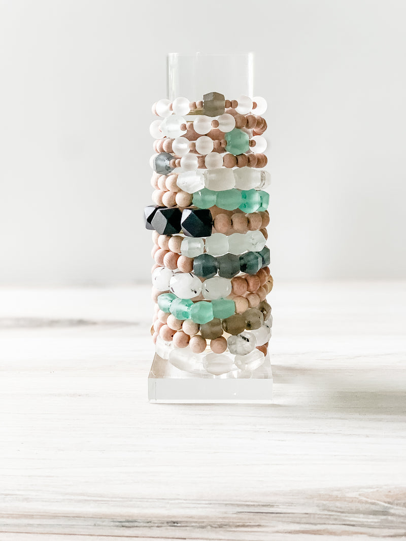 Rosewood and Sea Glass Bracelets