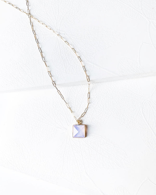 Lavender Glass & Gold Filled Paperclip Necklace