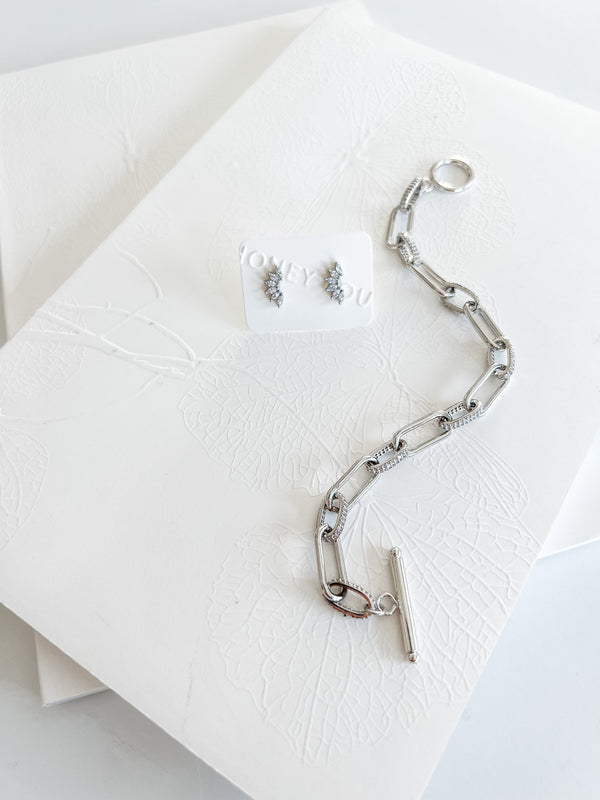 Pavè Crystal & Paperclip Chain Toggle Bracelet