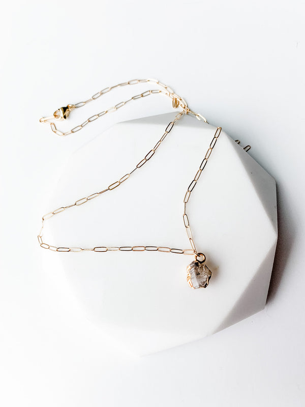 Raw Herkimer Diamond & Paperclip Chain Necklace