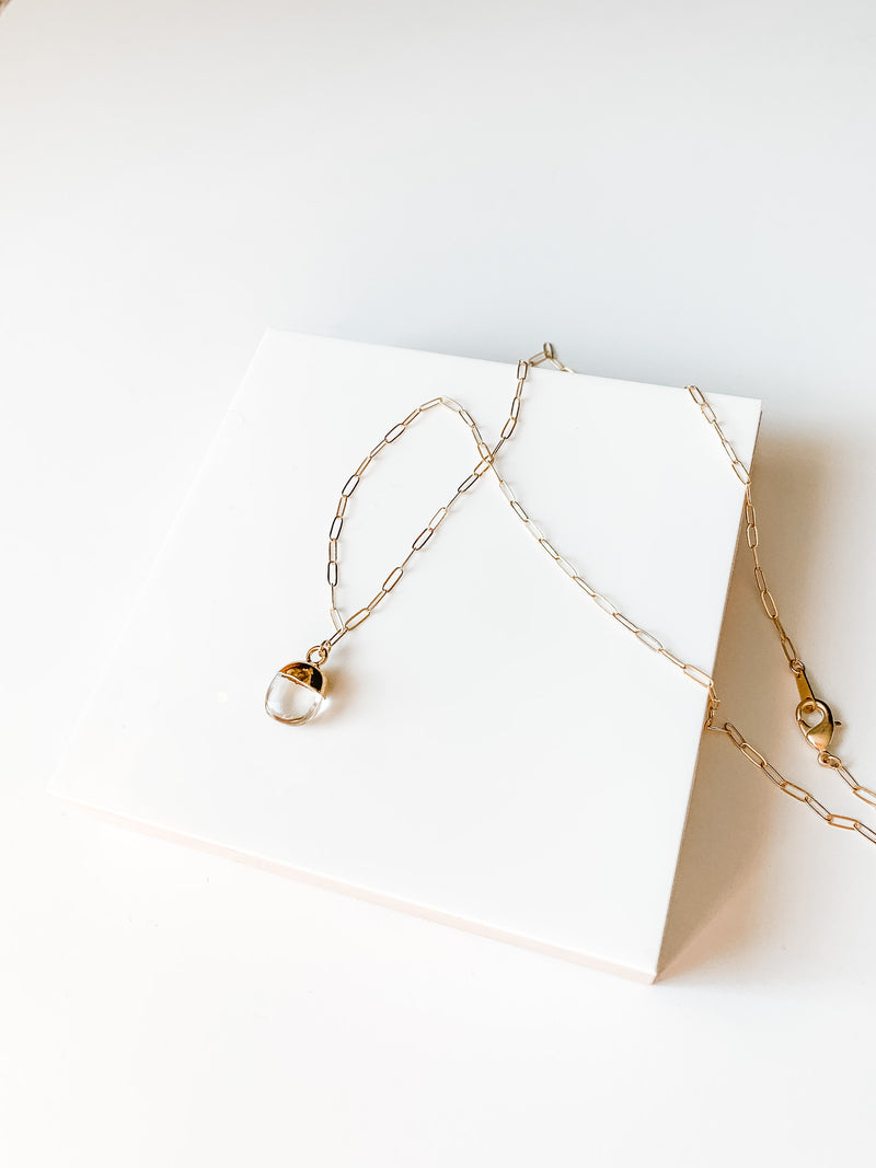 Quartz Gold Filled Paperclip Necklace