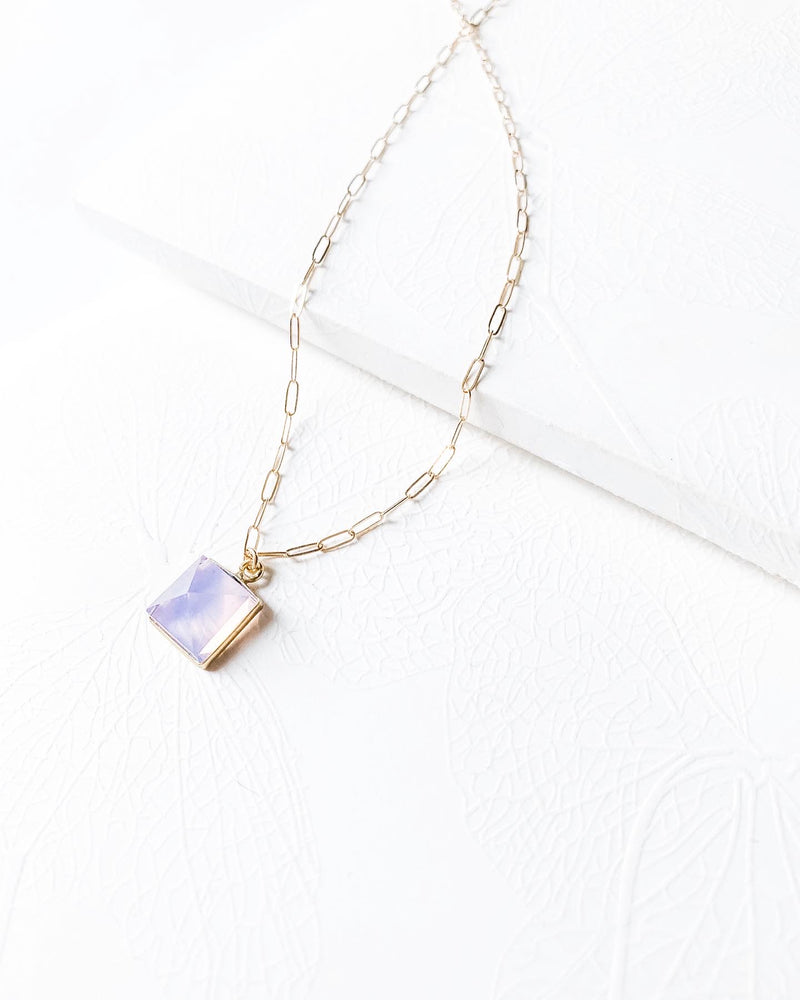 Lavender Glass & Gold Filled Paperclip Necklace
