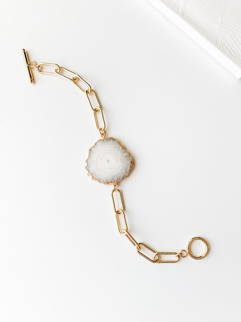 Spring Quartz & Gold Paperclip Chain Toggle Bracelet
