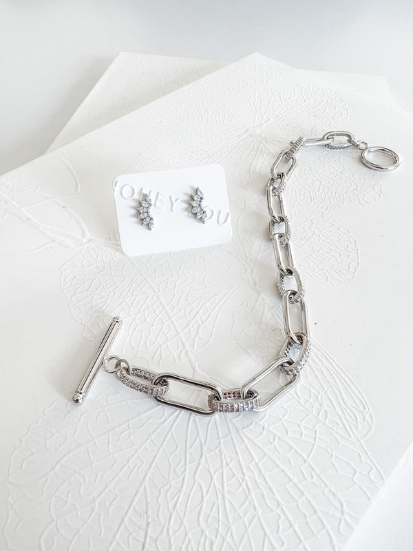 Pavè Crystal & Paperclip Chain Toggle Bracelet